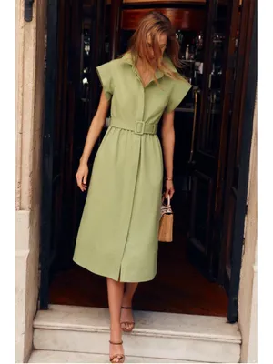 New Tuckernuck Pistachio Green Chloe Midi Dress S Belted Collared Moir Classic thumbnail 2