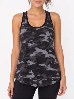 Zyia Tank Women M Gray Camo Striped Racerback Activewear Excellent thumbnail 1