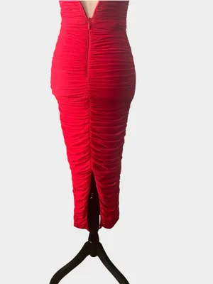 Dress the Population Ferra Rouge Red Ruched Midi Dress XS Strapless thumbnail 7