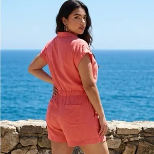 Universal Threads Linen Blend Romper Womens 14 Vacation Beachy Coastal Nautical thumbnail 7