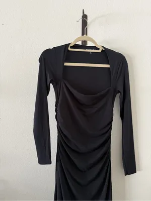 Abercrombie & Fitch Black Modal-Blend Long Sleeve Ruched Square Neck Dress thumbnail 4
