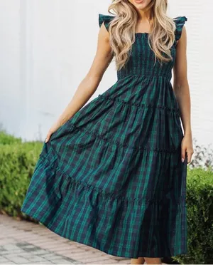 J. Marie Rayna Green Plaid Ruffle Strap‎ Midi Dress thumbnail 1