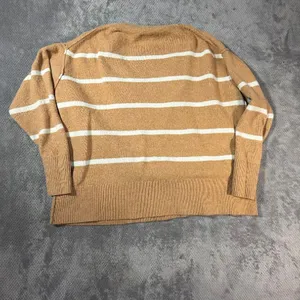 Aerie unREAL V-Neck Sweater Women S Beach Dune Cream Stripe Oversized Pullover thumbnail 7