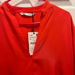 NWT Zara Orange‎ Long Sleeve V Neck Blouse Top Womens Large V Neck Lyocell Blend thumbnail 5