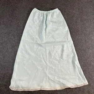 VTG‎ Paisley Jacquard Maxi Half Slip Light Blue Lace Trim Satin Skirt Lingerie thumbnail 7