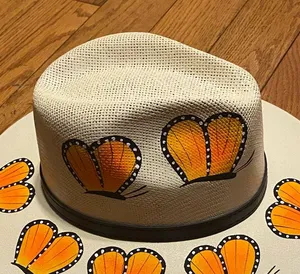 Womens 100% Canvas‎ Made in Mexico Hand Painted Butterfly Panama Hat Medium NEW thumbnail 1