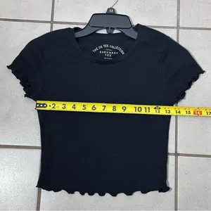 Aero Women Black Ribbed Shrunken Ruffle‎ Hem Cropped Tee size S thumbnail 6