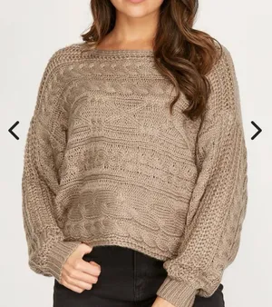 She + Sky Cable Knit Sweater in Taupe thumbnail 1