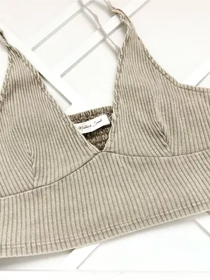 Neutral Ribbed Bralette by Mistand Seed Medium thumbnail 1
