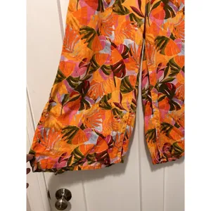 Women Linen Pants Wide Leg Orange Tropical Multi Color C&C California Size Large thumbnail 5