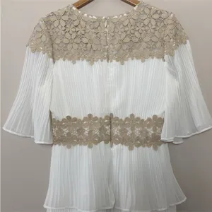 Lulus Westwind White Lace Pleated Tiered Chiffon Dress Crocheted Floral Top Sz L thumbnail 10