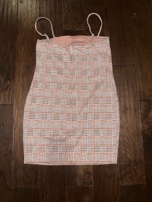 H&M Plaid Spaghetti Strap Bodycon Dress - Pink/Beige XL Juniors thumbnail 3