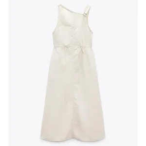 Zara Asymmetric Nylon Midi Dress Ecru White Size Small thumbnail 7
