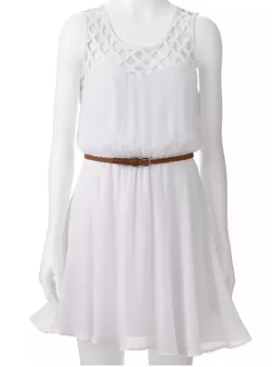 Lily Rose White Lattice Belted Skater Sundress thumbnail 1