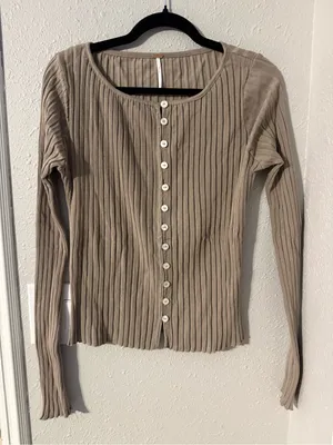 Free People Tilly. Long Sleeve Cardi in a taupe thumbnail 5