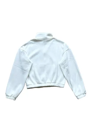 🔃White Drop Shoulder Zip Half Crop Sweatshirt thumbnail 4