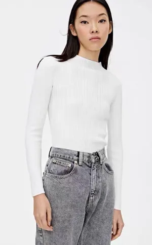 Pull & Bear White Mockneck Long Sleeve Top thumbnail 1
