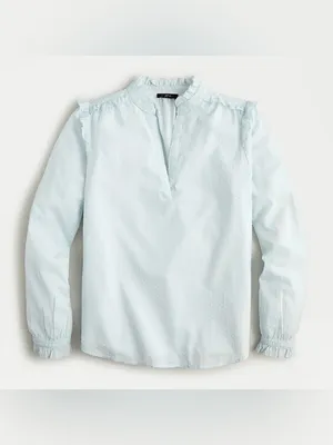 J.Crew Classic Sky Blue Clip Dot Ruffle Trim Popover Blouse Size Medium thumbnail 3