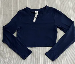 PINK Victoria's Secret Navy Long Sleeve Crop Top thumbnail 1