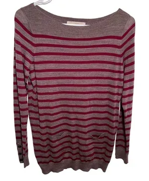 Loft‎ Boatneck Tunic Sweater Brown PInk Stripes thumbnail 1