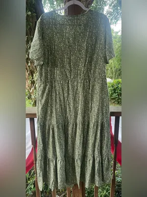 New Choice Olive Green Floral Button-Front Tiered Dress Flutter Sleeves Size XL thumbnail 5