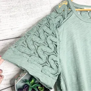 UMGEE Seafoam Green Lace Sleeve Sheer Lace Back High Low Tunic Top Size XL thumbnail 9