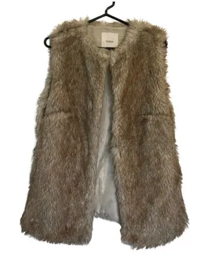 Pull And‎ Bear Faux Fur Vest Women’s Size L - Neutral Mobwife Statement Piece thumbnail 1