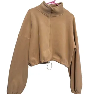 Tan Women's Soft Jacket Fleece Warm Zip Up size medium Minimalist Boho Trendy thumbnail 1