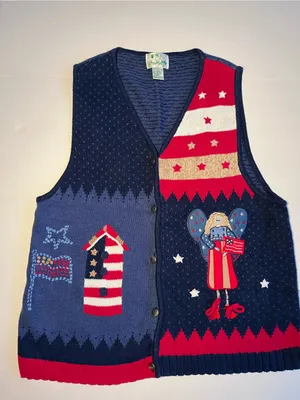 Vintage Quacker Factory Americana Knit‎ Sweater Vest TeacherCore thumbnail 1