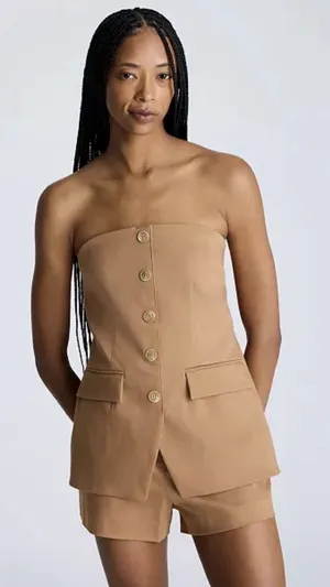 Kenneth Cole Women's Strapless Vest Bustier Size Medium Tan thumbnail 1