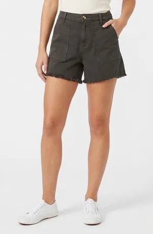 Aerie Soft Cutoff Shorts‎ Womens Medium Faded Black Raw Frayed Hem Patch Pockets thumbnail 1