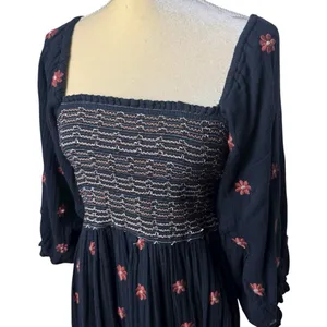 Free People Dahlia Embroidered Maxi Dress Puff‎ Sleeve Cottagecore Milk Maid M thumbnail 4