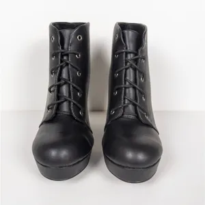 BONNIBEL Black Heeled Lace Up Platform Ankle Booties Faux Leather Women's 9 thumbnail 6