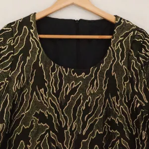 Vintage 90s Metallic Gold Jacquard Shift Dress Womens Size S Black Gold Evening thumbnail 4