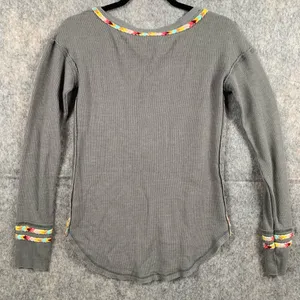 We The Free Grey Women’s‎ Size XS Thermal Henley Rainbow Embroidered Boho Shirt thumbnail 5