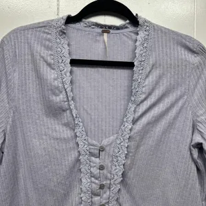 Free People Linen Blend Bohemian Cropped Lavender Women's Boxy Top Size Large thumbnail 4