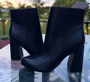 NWT Nine West Ankle Boots Square Heel 5 1/2 Black Vegan Leather Rock Emo Goth thumbnail 1