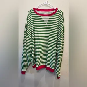 We The Free NWOT Free People Classic Striped Oversized Crewneck Green Top Size L thumbnail 6