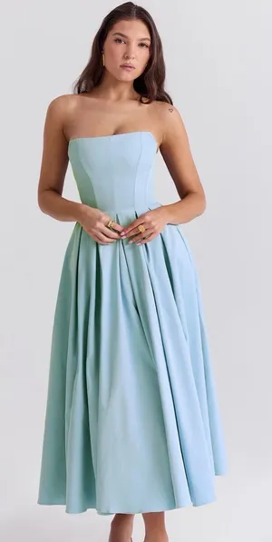 HOUSE OF CB 'Audrey' Tuscan Blue Strapless Midi Sundress thumbnail 1