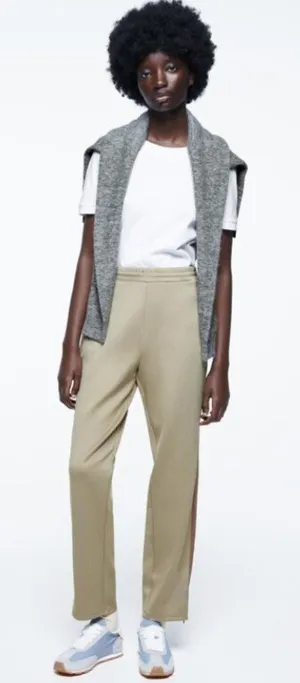 NWT Zara woman’s Side Stripe Retro Joggers Pants Green Small thumbnail 1