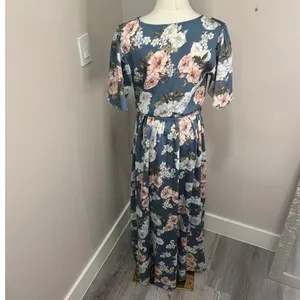 Baltic Born Dusty Blue Floral Maxi Dress V-Neck Flutter Sleeve Wedding Guest M thumbnail 3