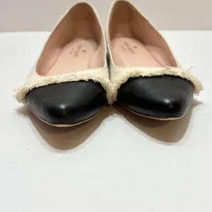 Kate Spade Nelly Canvas Cap Toe Pointed Ballet Flats Beige Black Fringe Sz 8M thumbnail 5