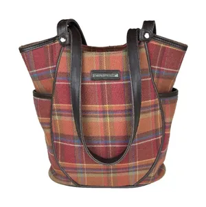 Longaberger Homestead Toboso Shoulder Leather Straps Plaid Autumn Preppy Bag thumbnail 1