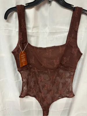 ReoRia Brown Lace Bodysuit with Floral Mesh thumbnail 3