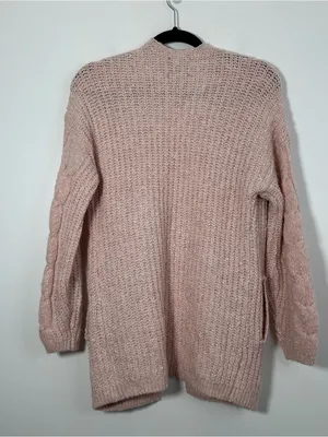 Abercrombie Women’s Small Blush Pink Cable Knit Open Front Cardigan thumbnail 3