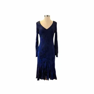 Vintage Alex Evenings Navy Silk Beaded Floral Handkerchief Maxi Dress thumbnail 2