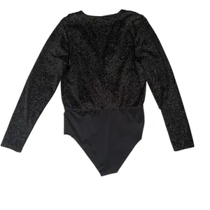 Altar'd State Black Gold Glitter Bodysuit Womens Medium‎ Long Sleeve Party Top thumbnail 2
