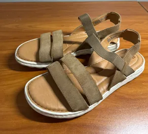 Born Tan Green Slingback Elastic Flat‎ Sandal Leather Suede Comfort Summer W7 thumbnail 1
