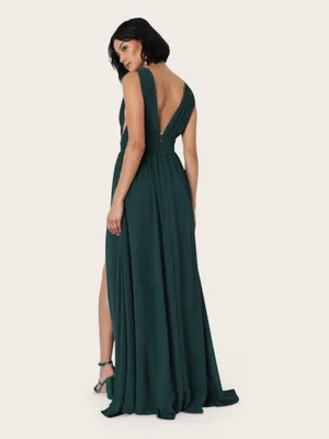 Lulu's Forest Green V-Neck Maxi Dress with High Slit thumbnail 2