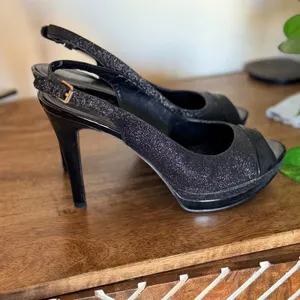 Marc Fisher Slingback Heels Women 8M Black‎ Glitter Peep Toe Platform Pump 5179 thumbnail 4